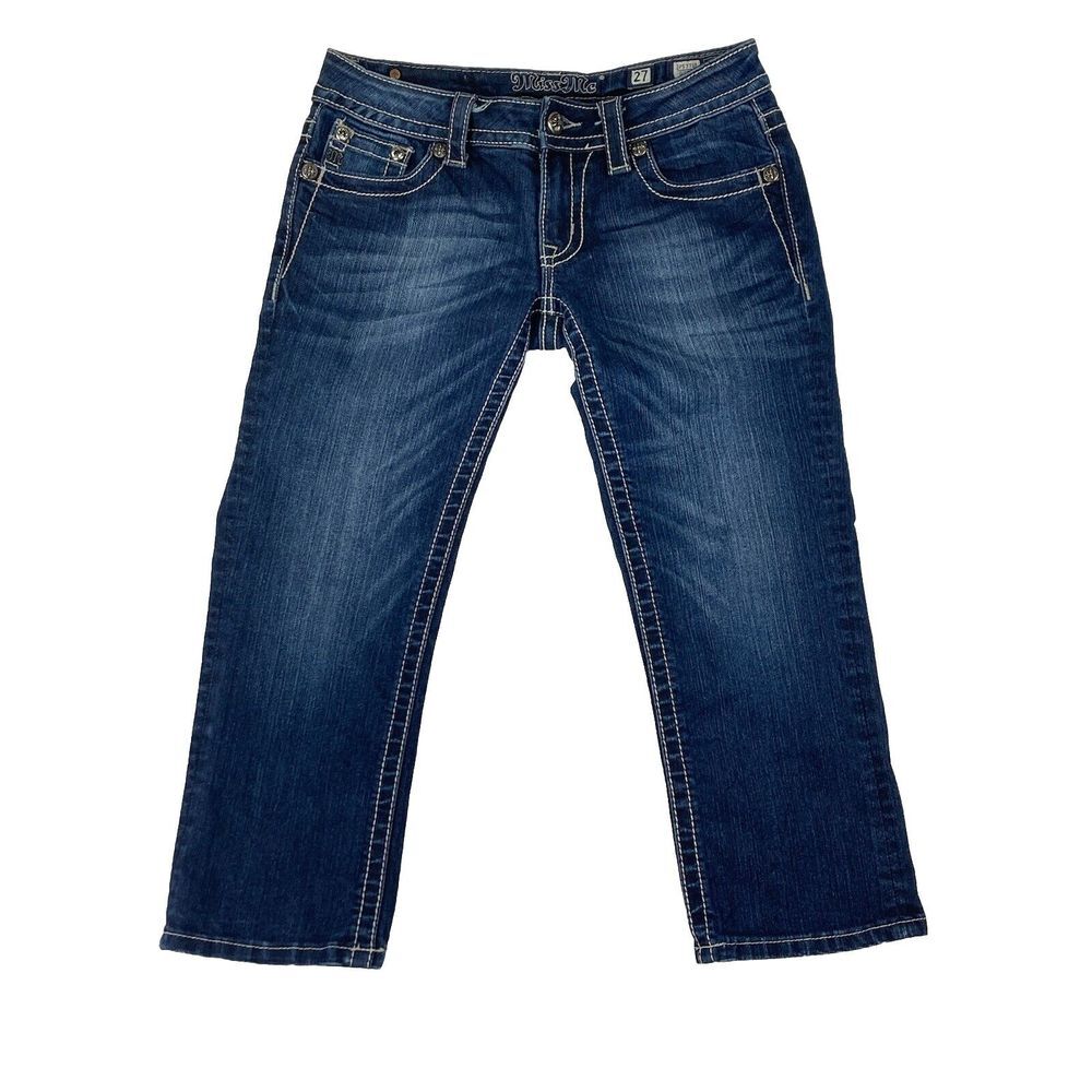 Miss Me Cuffed Capri Womens‎ Low Rise Blue Denim Jeans Size 27 (29 Measured)
